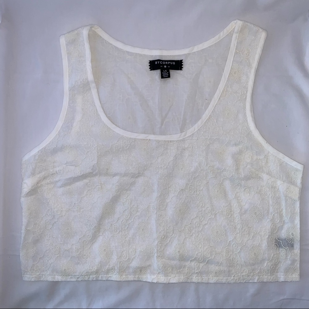 By Corpus Sheer Embroidered Boxy Crop Tank CA